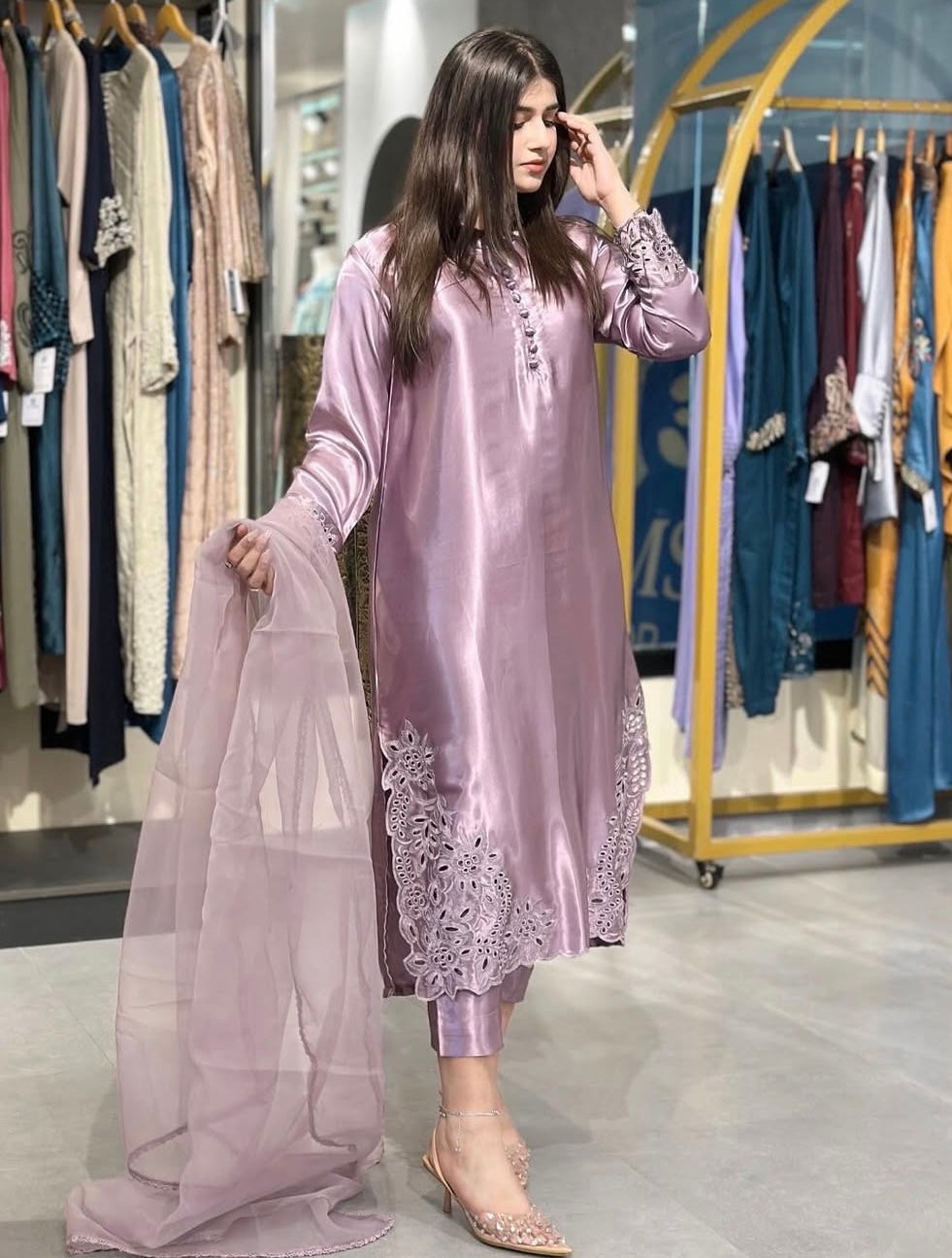 Elegant Lilac Embroidered 3-Piece Suit