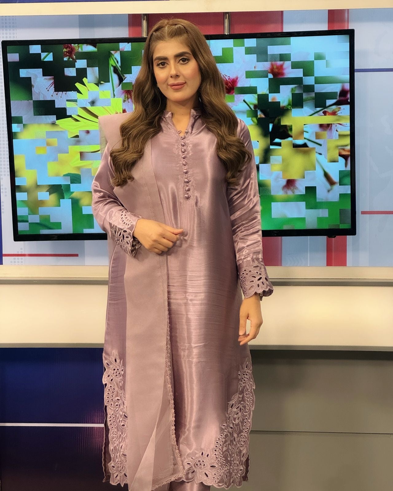 Elegant Lilac Embroidered 3-Piece Suit