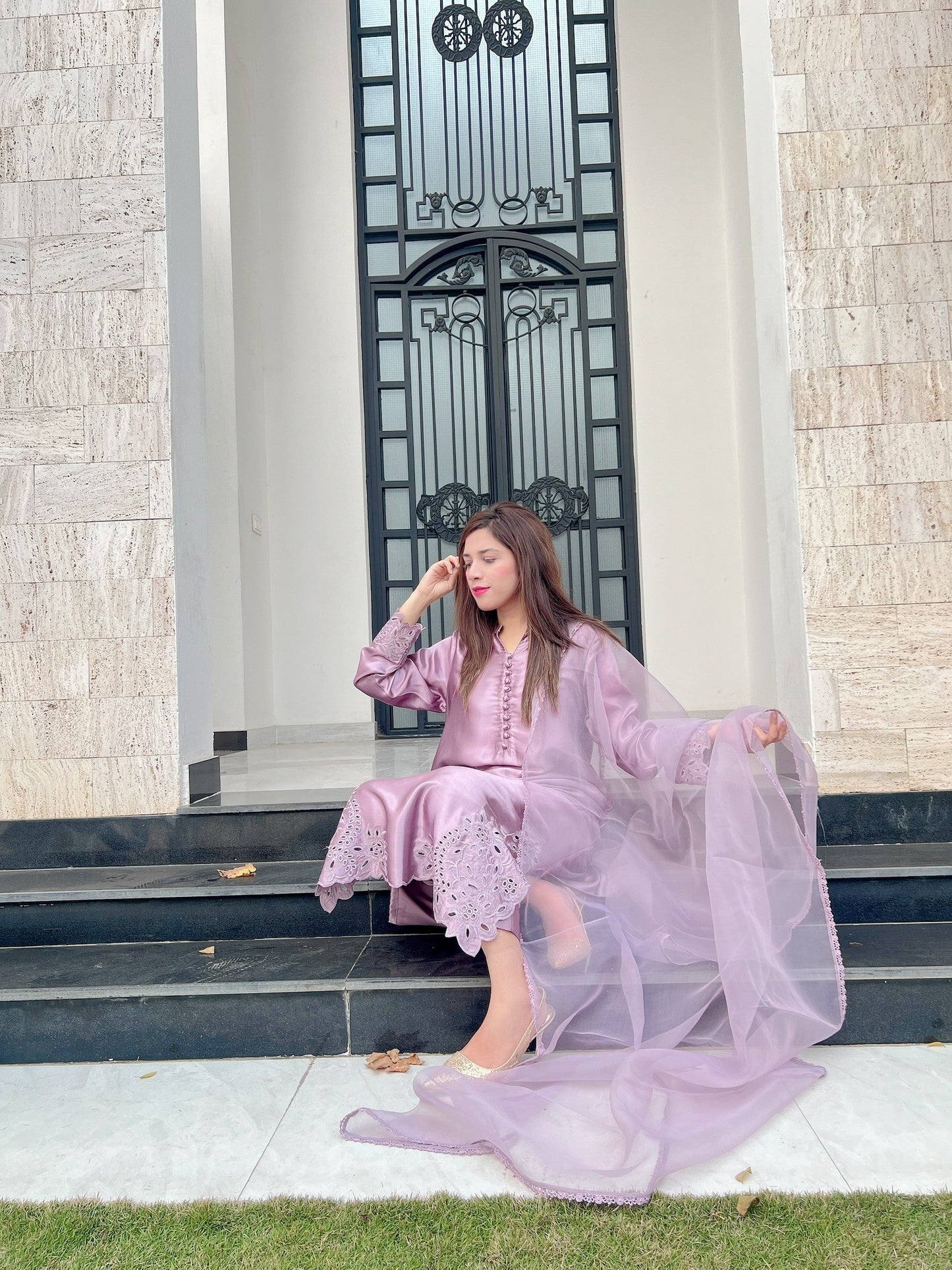 Elegant Lilac Embroidered 3-Piece Suit