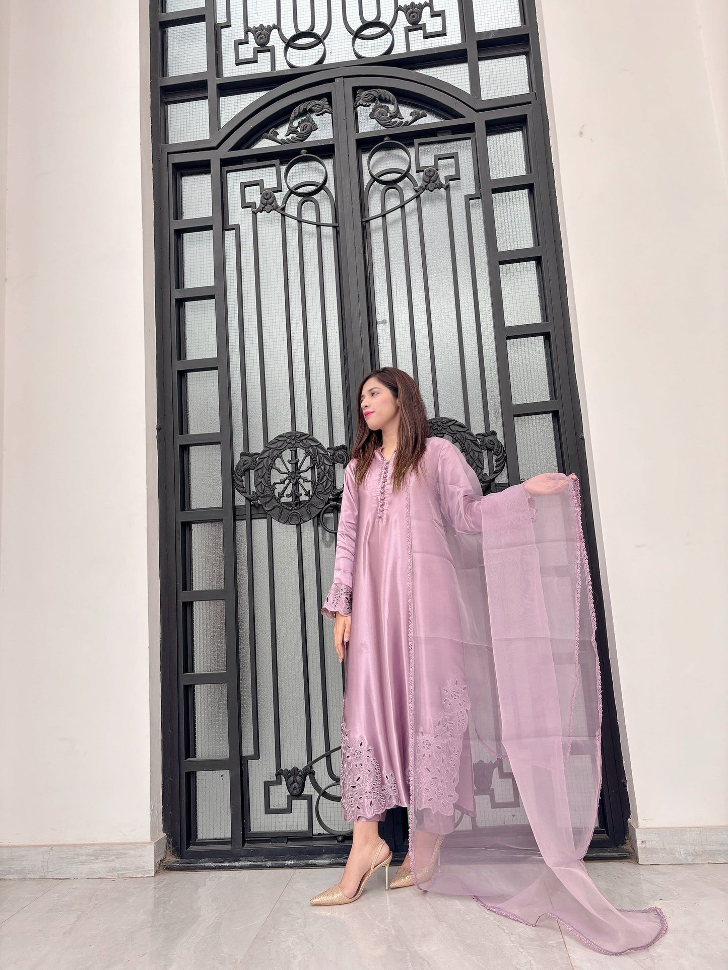 Elegant Lilac Embroidered 3-Piece Suit