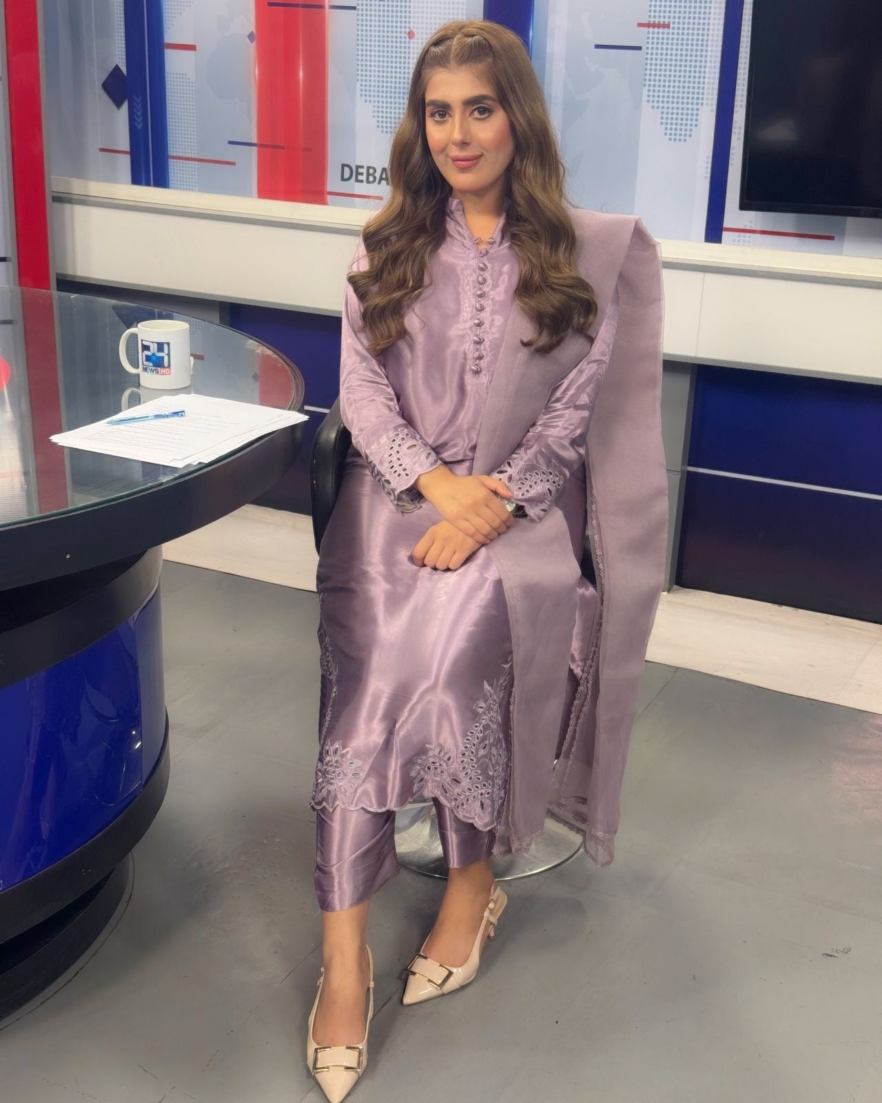 Elegant Lilac Embroidered 3-Piece Suit