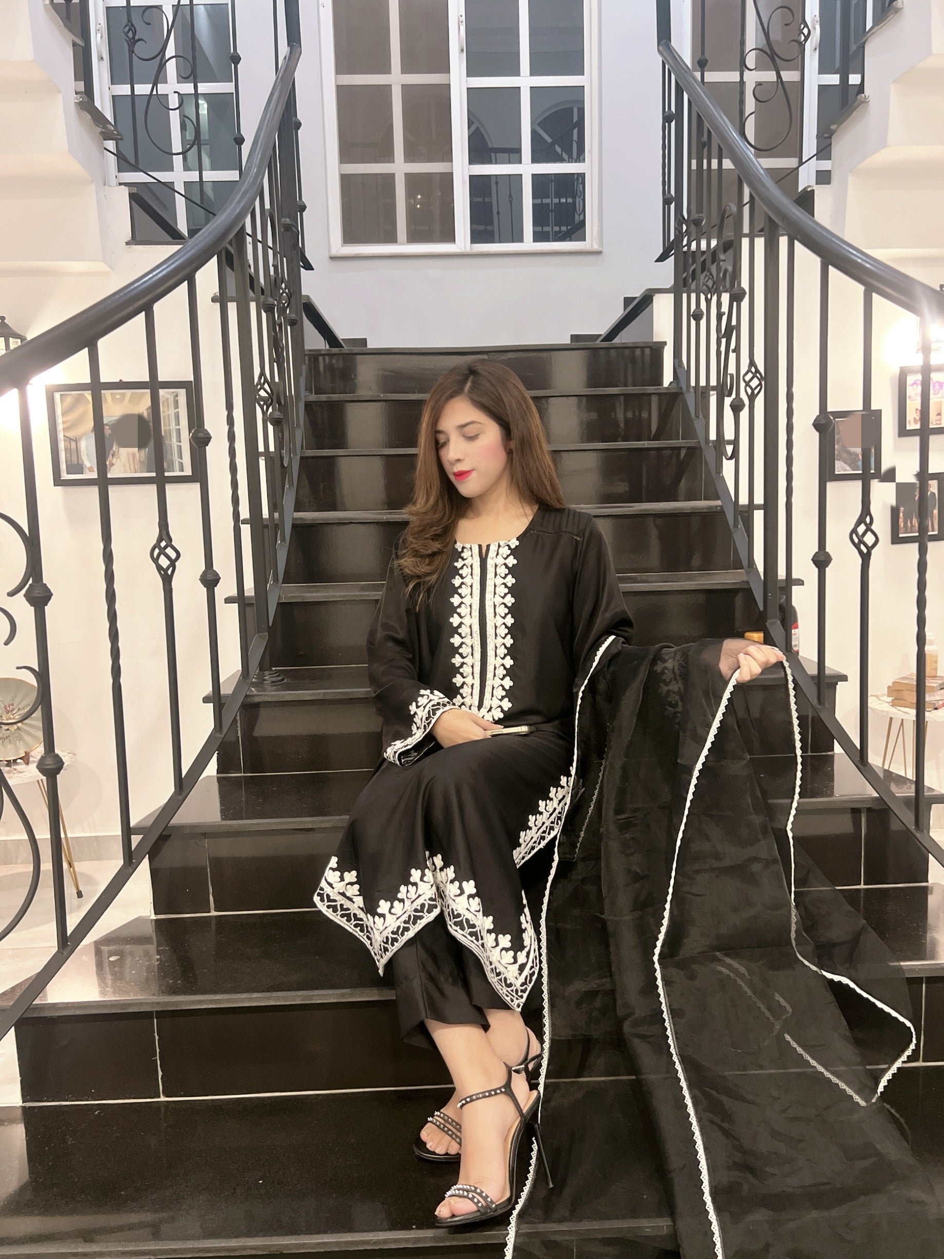 Classic Black -  Embroidered 3-Piece Suit