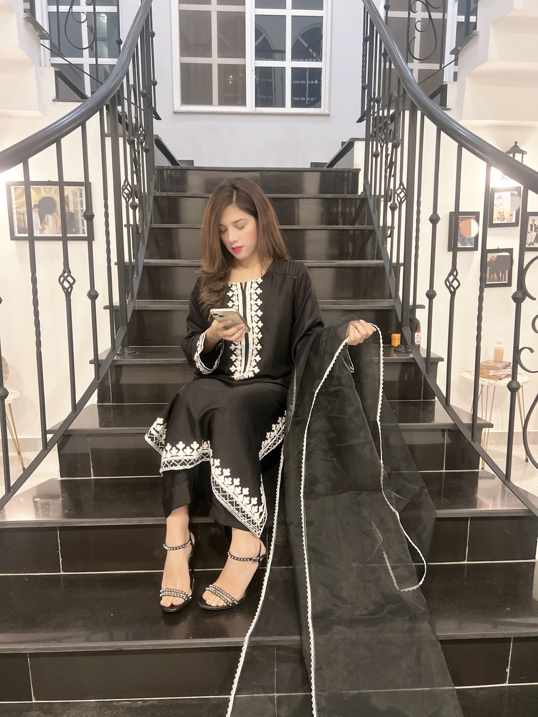 Classic Black -  Embroidered 3-Piece Suit