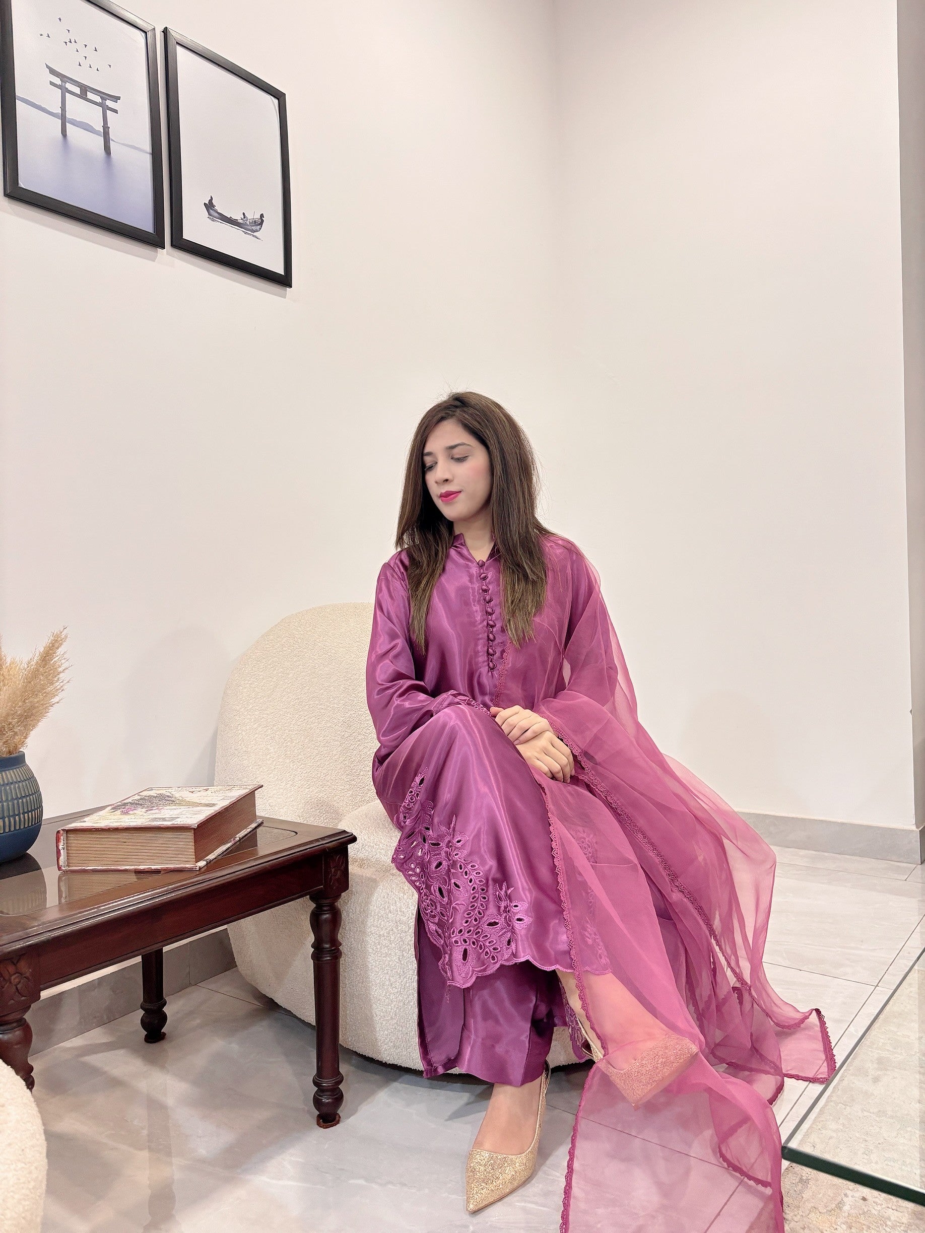 Fuchsia Pink - Embroidered 3-Piece Suit