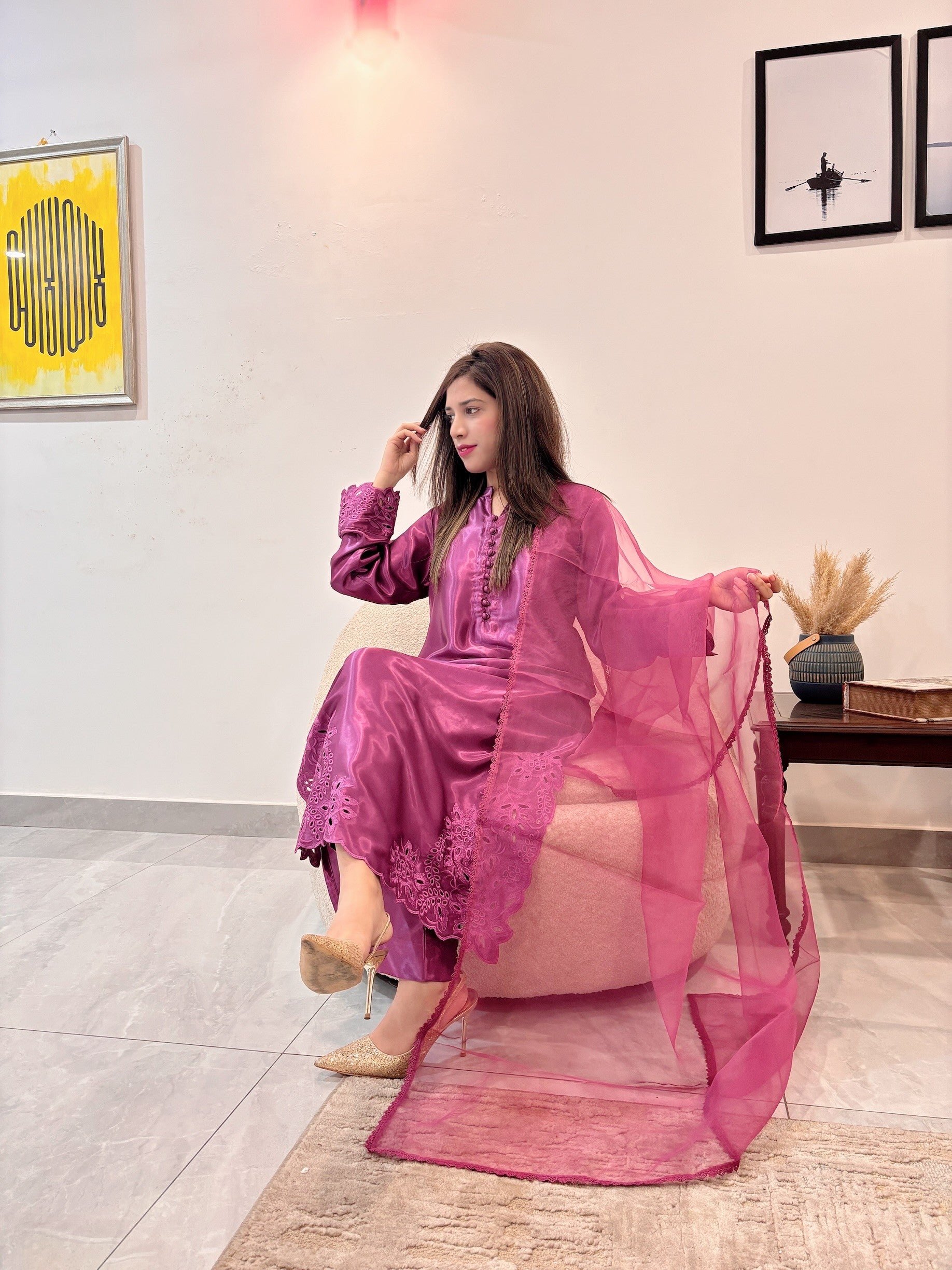 Fuchsia Pink - Embroidered 3-Piece Suit