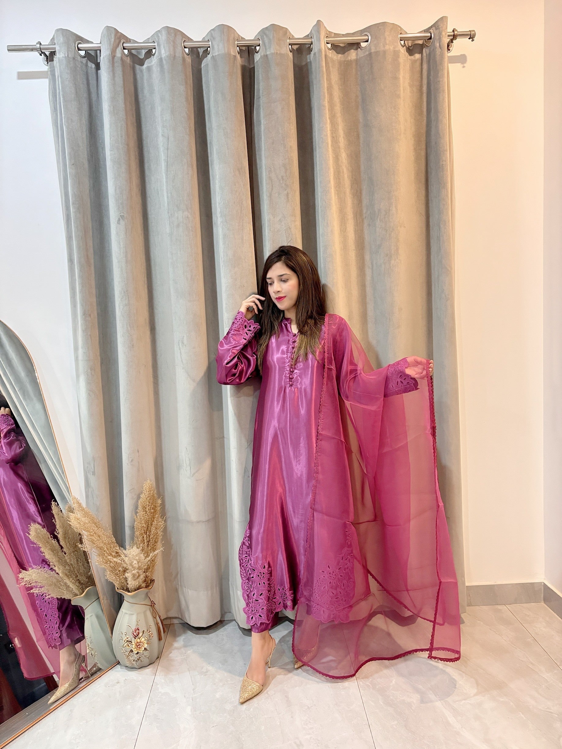 Fuchsia Pink - Embroidered 3-Piece Suit