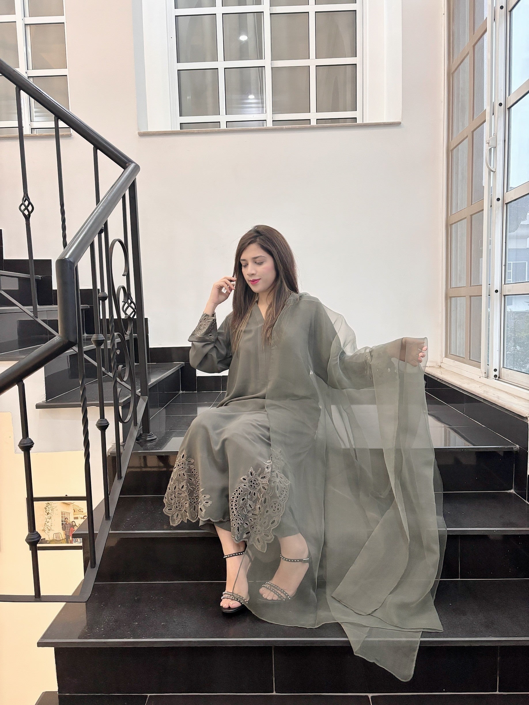 Elegant Olive Green - Embroidered 3-Piece Suit