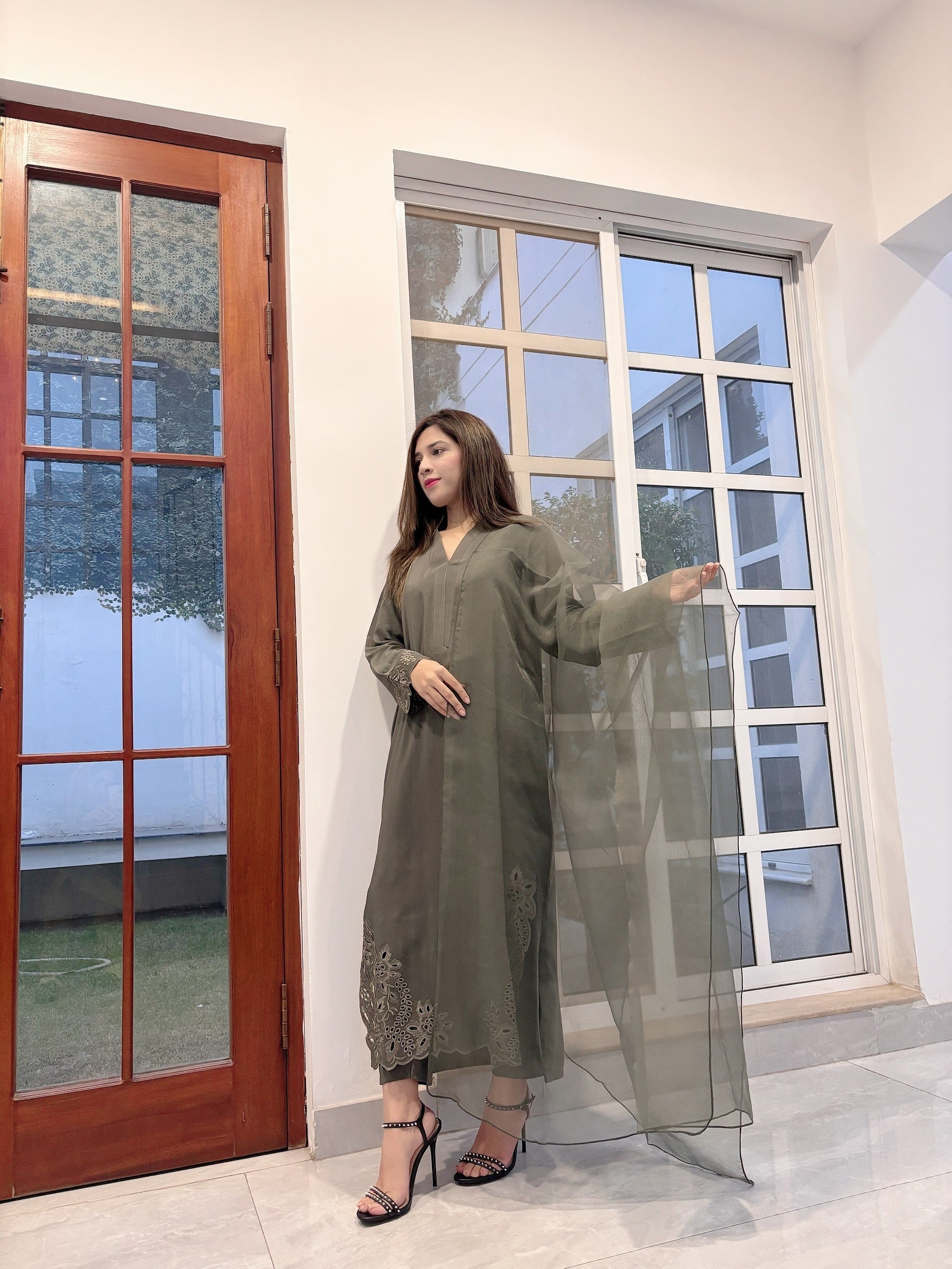 Elegant Olive Green - Embroidered 3-Piece Suit