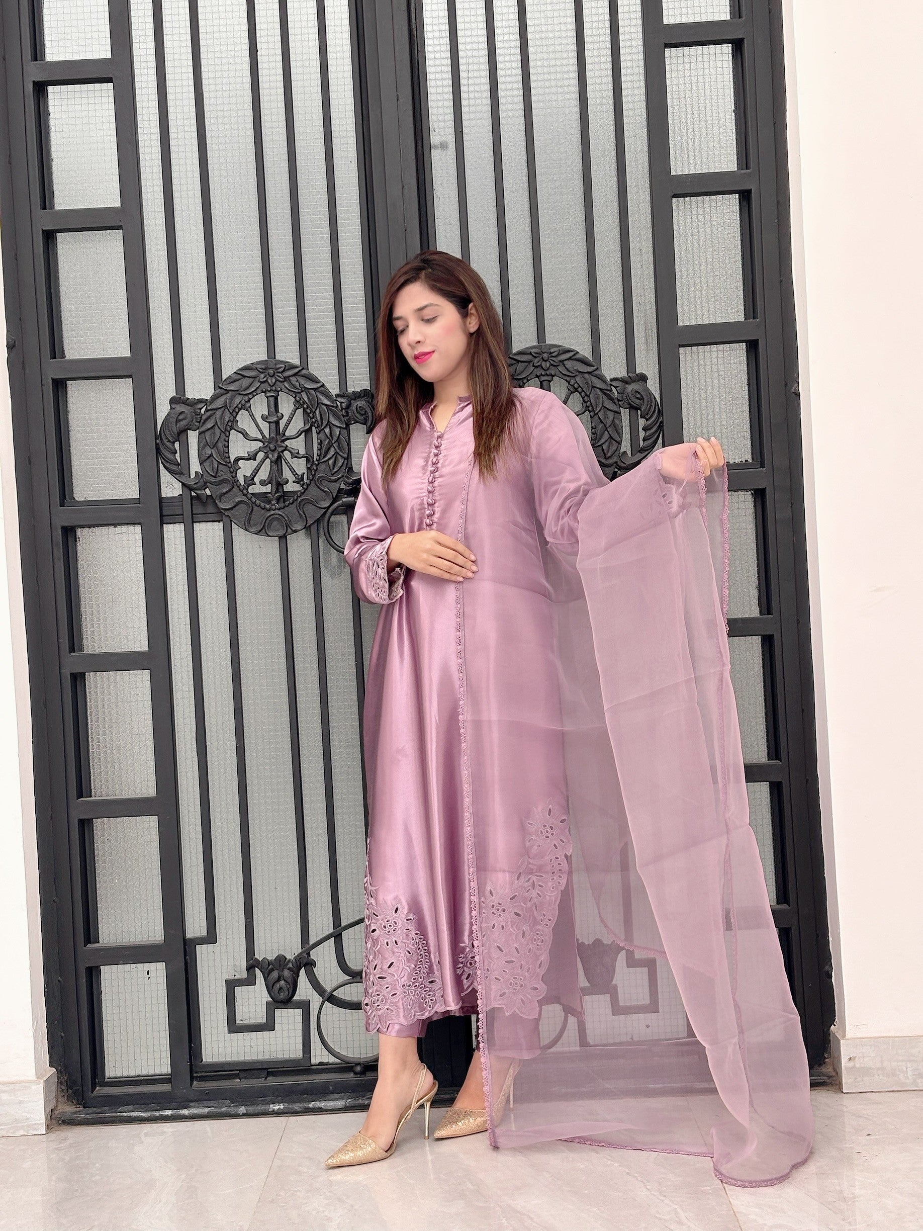 Elegant Lilac Embroidered 3-Piece Suit